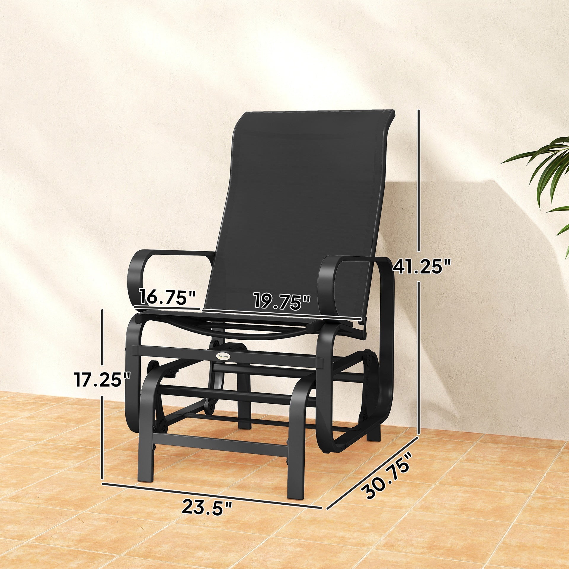 Outsunny Gliding Lounger Chair Set of 2, Single Rockers with Lightweight Metal & Mesh Construction, Black