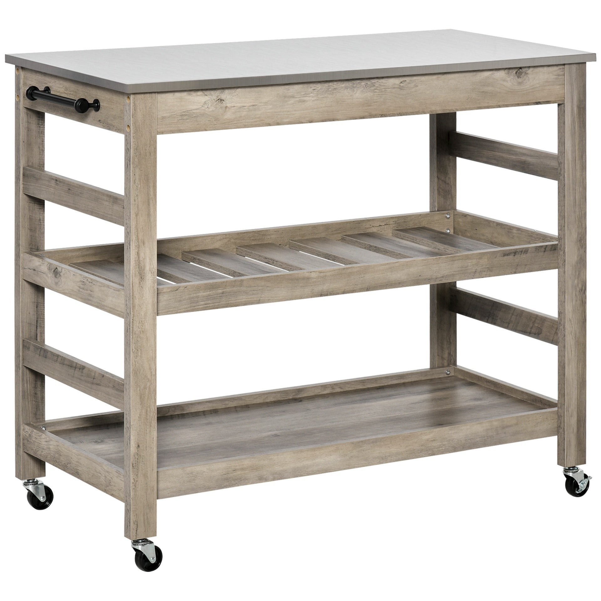HOMCOM Kitchen Cart, Rolling Kitchen Island Utility Trolley with Stainless Steel Top