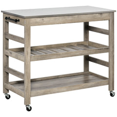 HOMCOM Kitchen Cart, Rolling Kitchen Island Utility Trolley with Stainless Steel Top