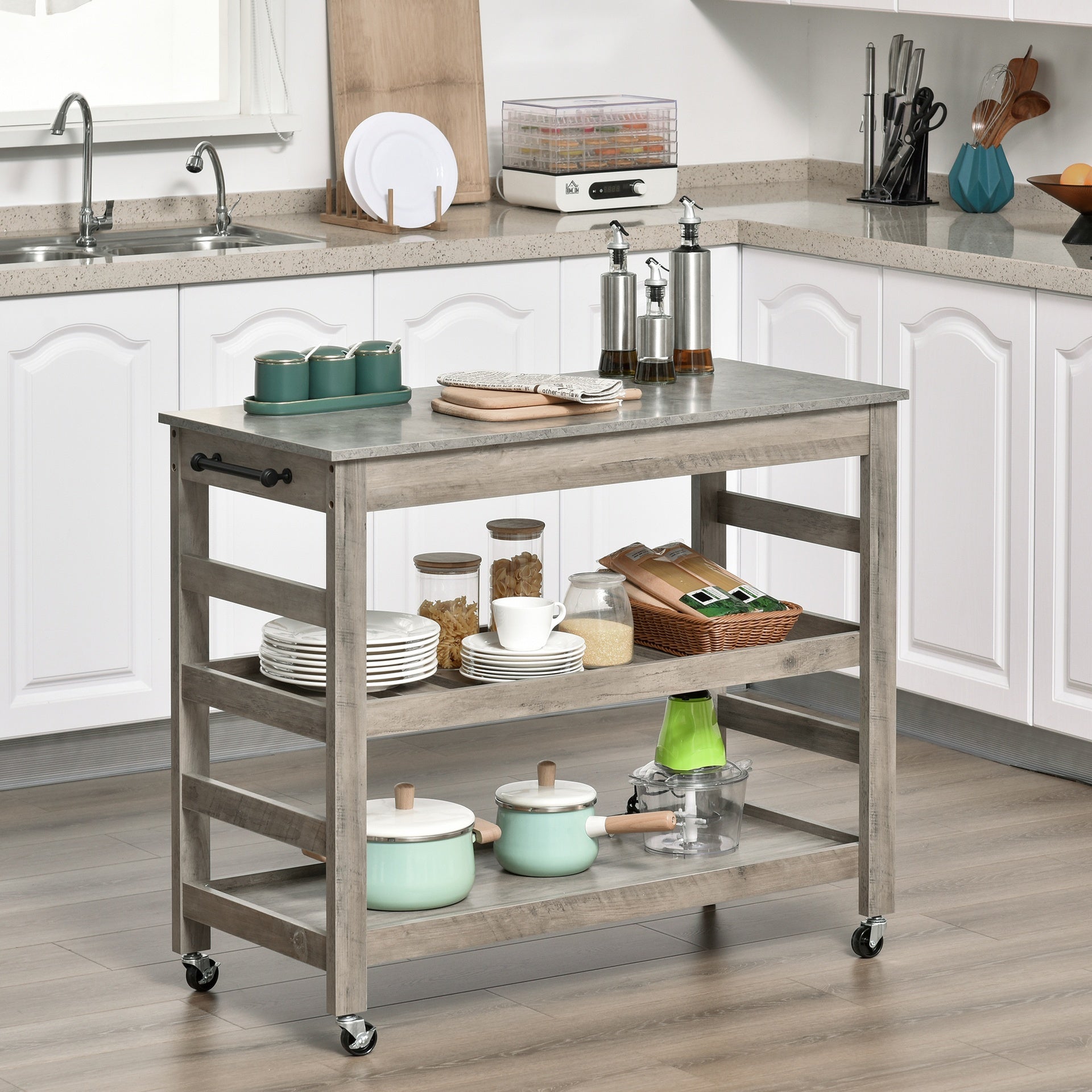 HOMCOM Kitchen Cart, Rolling Kitchen Island Utility Trolley with Stainless Steel Top