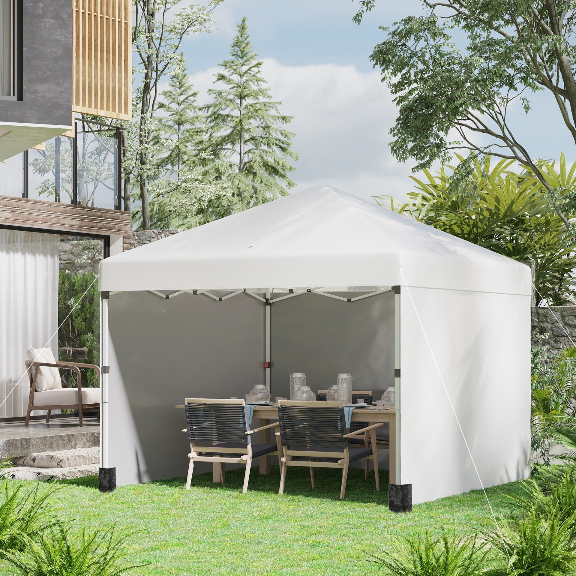 Outsunny 10' x 10' Pop Up Canopy Tent with 3 Sidewalls, Leg Weight Bags and Carry Bag, Height Adjustable, Instant Party Tent Event Shelter Gazebo for Garden, Patio, Cream