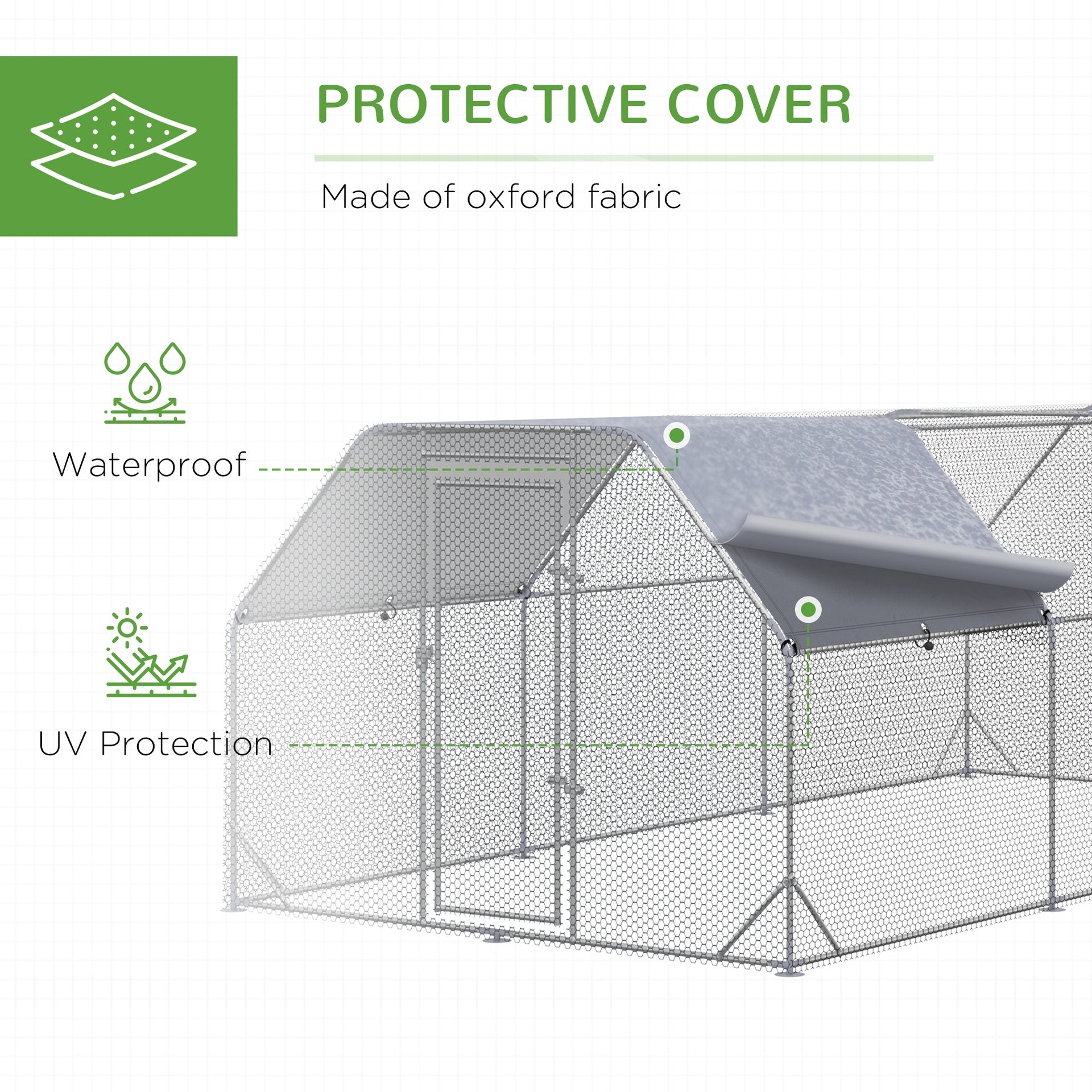 PawHut Large Chicken Coop Metal Chicken Run with Waterproof and Anti-UV Cover, Flat Shaped Walk in Fence Cage Hen House for Outdoor and Yard Farm Use, 1" Tube Diameter, 9.2' x 18.7' x 6.4'