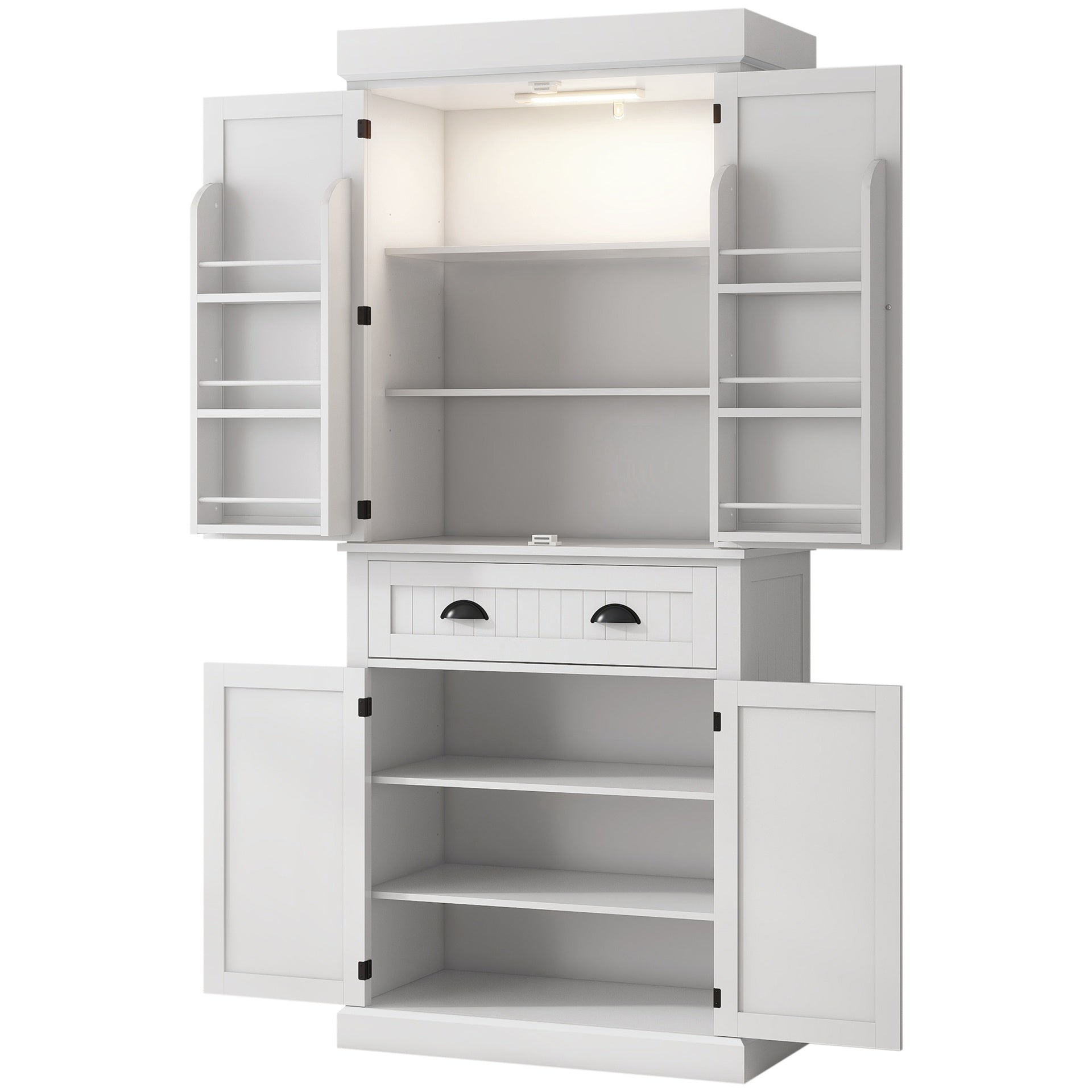 HOMCOM 71" Kitchen Pantry Cabinet with LED Lights, 6 Door Shelves, a Drawer and 4 Adjustable Shelves, White