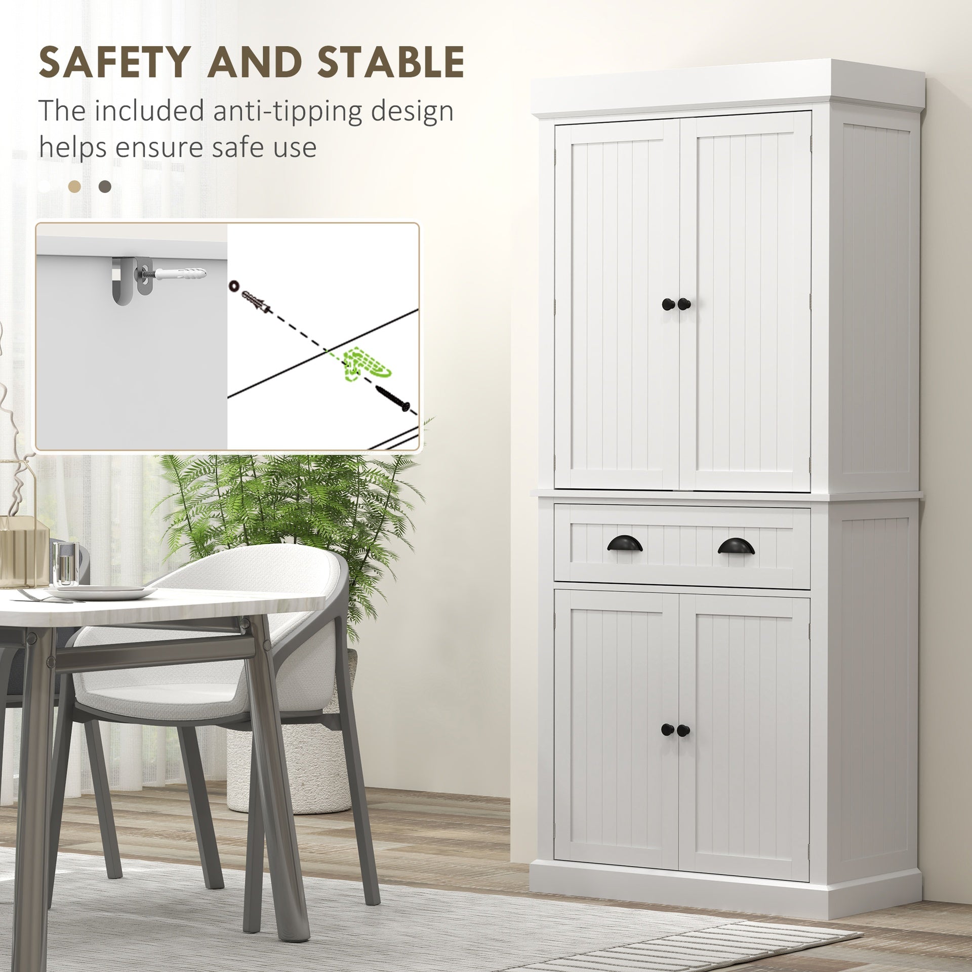 HOMCOM 71" Kitchen Pantry Cabinet with LED Lights, 6 Door Shelves, a Drawer and 4 Adjustable Shelves, White