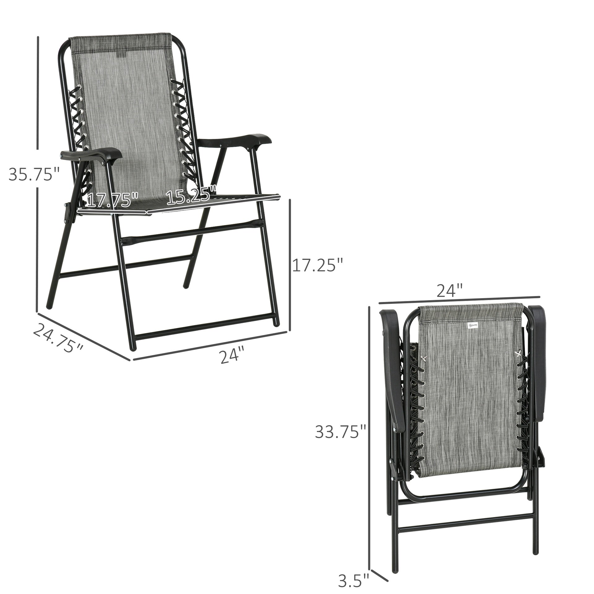 Outsunny 2 Pieces Outdoor Folding Chair Set, Portable Capimg Chairs with Armrest for Patio, Pool, Beach, Gray