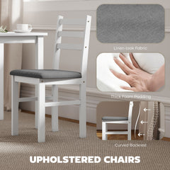 HOMCOM 5-Piece Small Kitchen Table Set for 4, Farmhouse Dining Table Set with Upholstered Chairs and Rubber Wood Legs, White