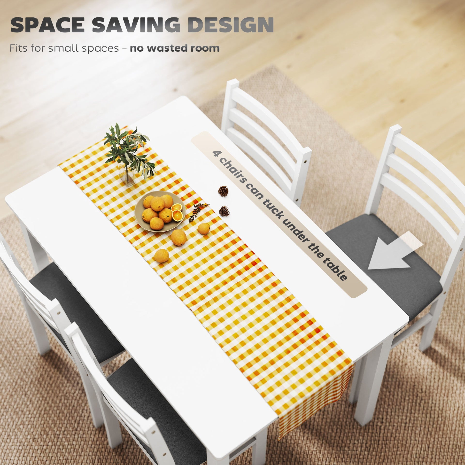 HOMCOM 5-Piece Small Kitchen Table Set for 4, Farmhouse Dining Table Set with Upholstered Chairs and Rubber Wood Legs, White