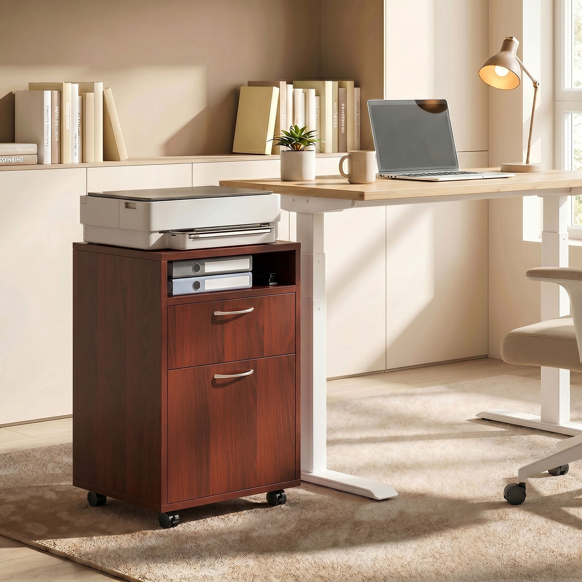 HOMCOM Mobile Storage Cabinet Organizer with Drawer and Cabinet, Printer Stand with Castors, Brown