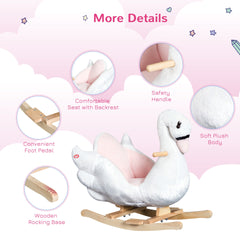 Qaba Kids Ride On Rocking Horse Plush Swan Style Toy with Music for Over 18 Months Children, White and Pink
