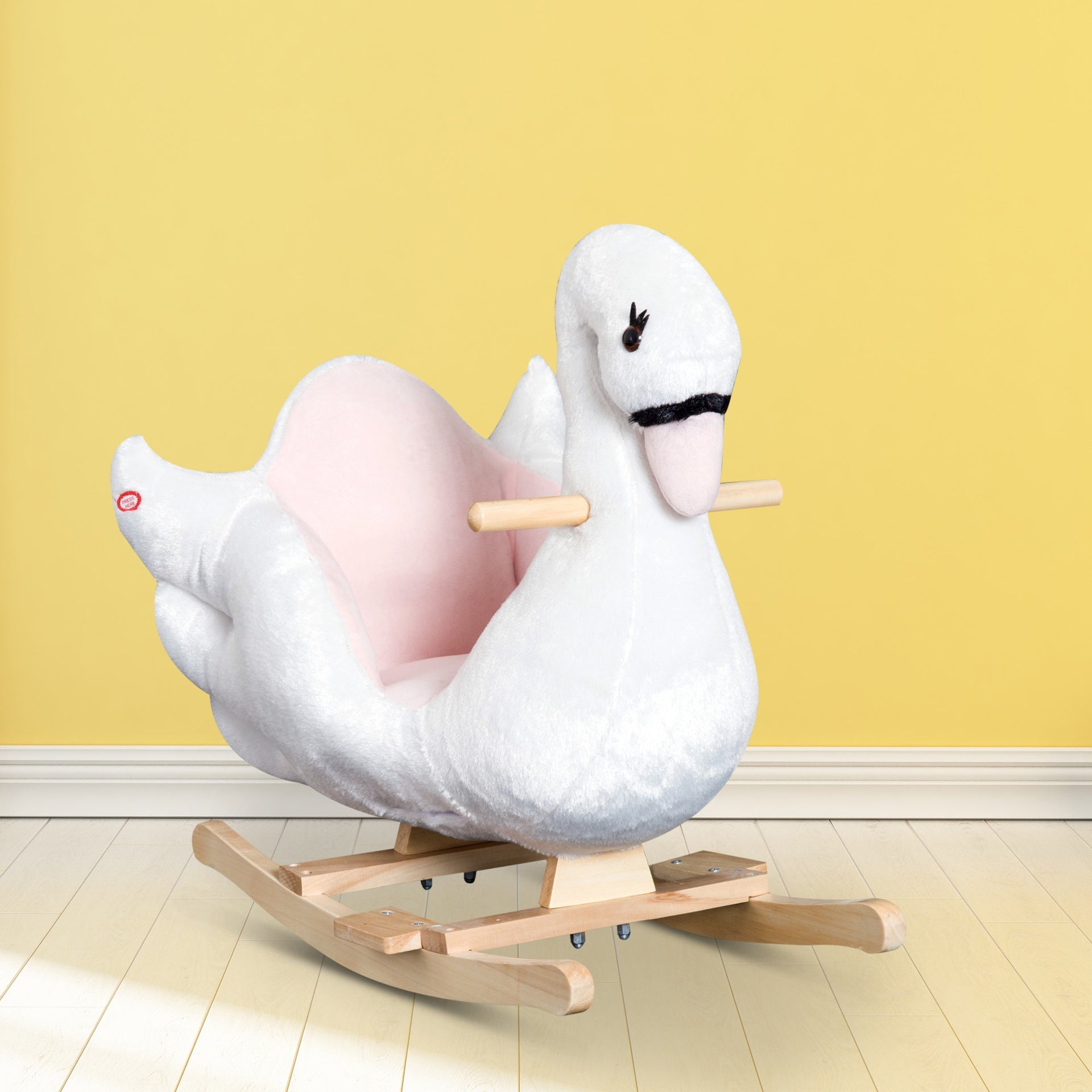 Qaba Kids Ride On Rocking Horse Plush Swan Style Toy with Music for Over 18 Months Children, White and Pink