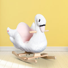 Qaba Kids Ride On Rocking Horse Plush Swan Style Toy with Music for Over 18 Months Children, White and Pink
