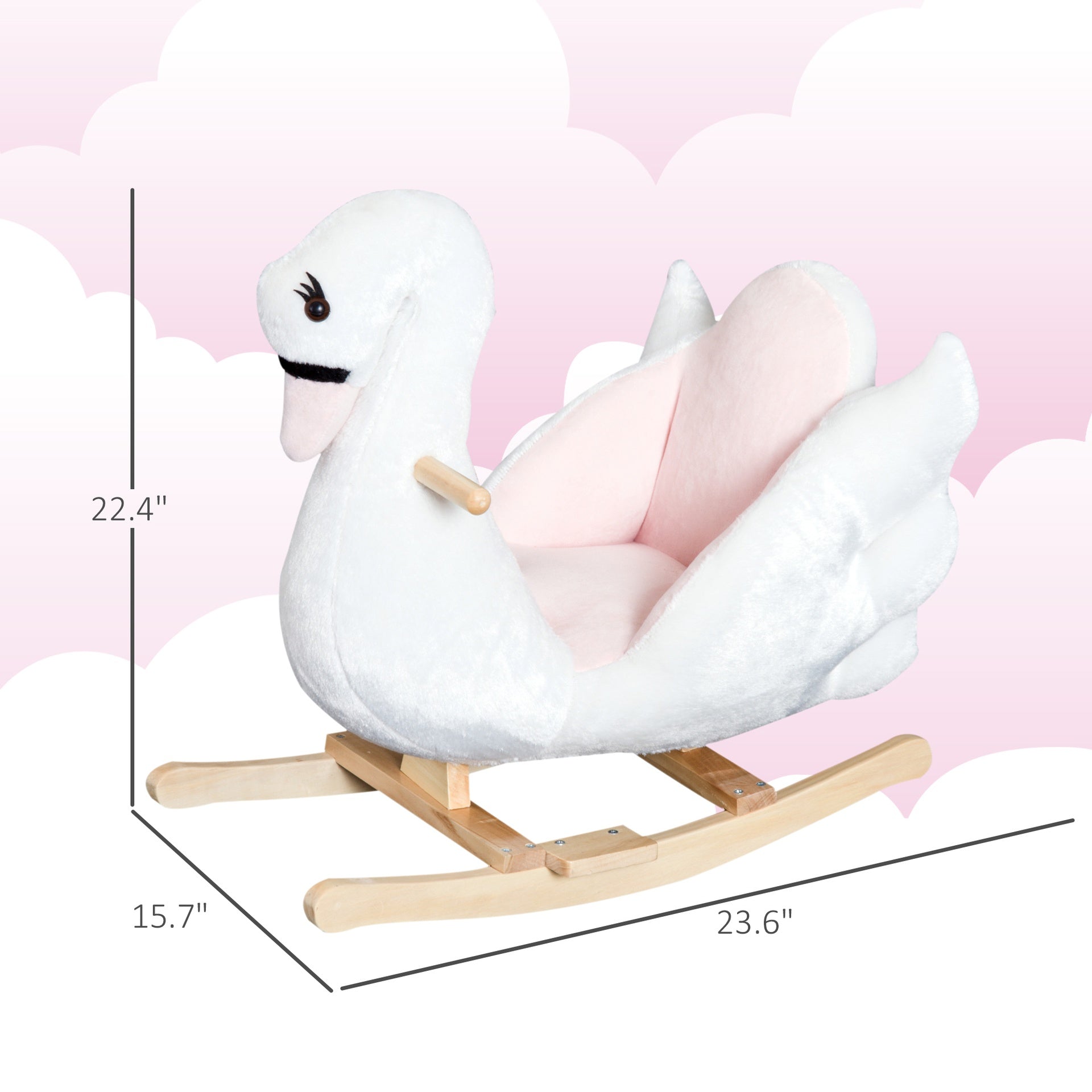 Qaba Kids Ride On Rocking Horse Plush Swan Style Toy with Music for Over 18 Months Children, White and Pink