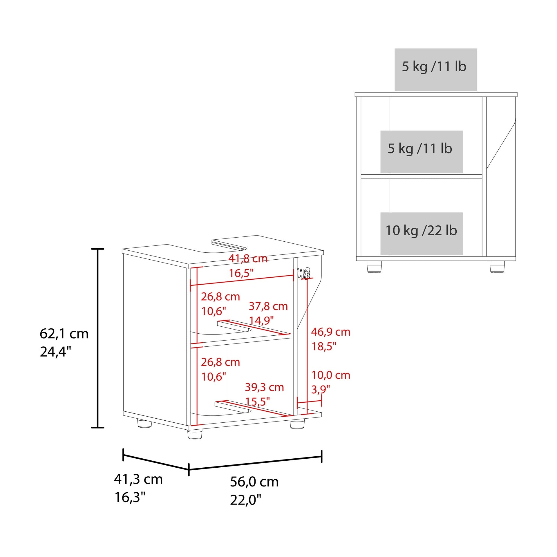 Phillips Under Sink Cabinet, Double Door Storage with Open Back for Pipes, Wide Unit, Freestanding Cabinet, White