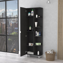 Urano Mirror Linen Cabinet, Four Interior  Shelves, Five External Shelves -Black