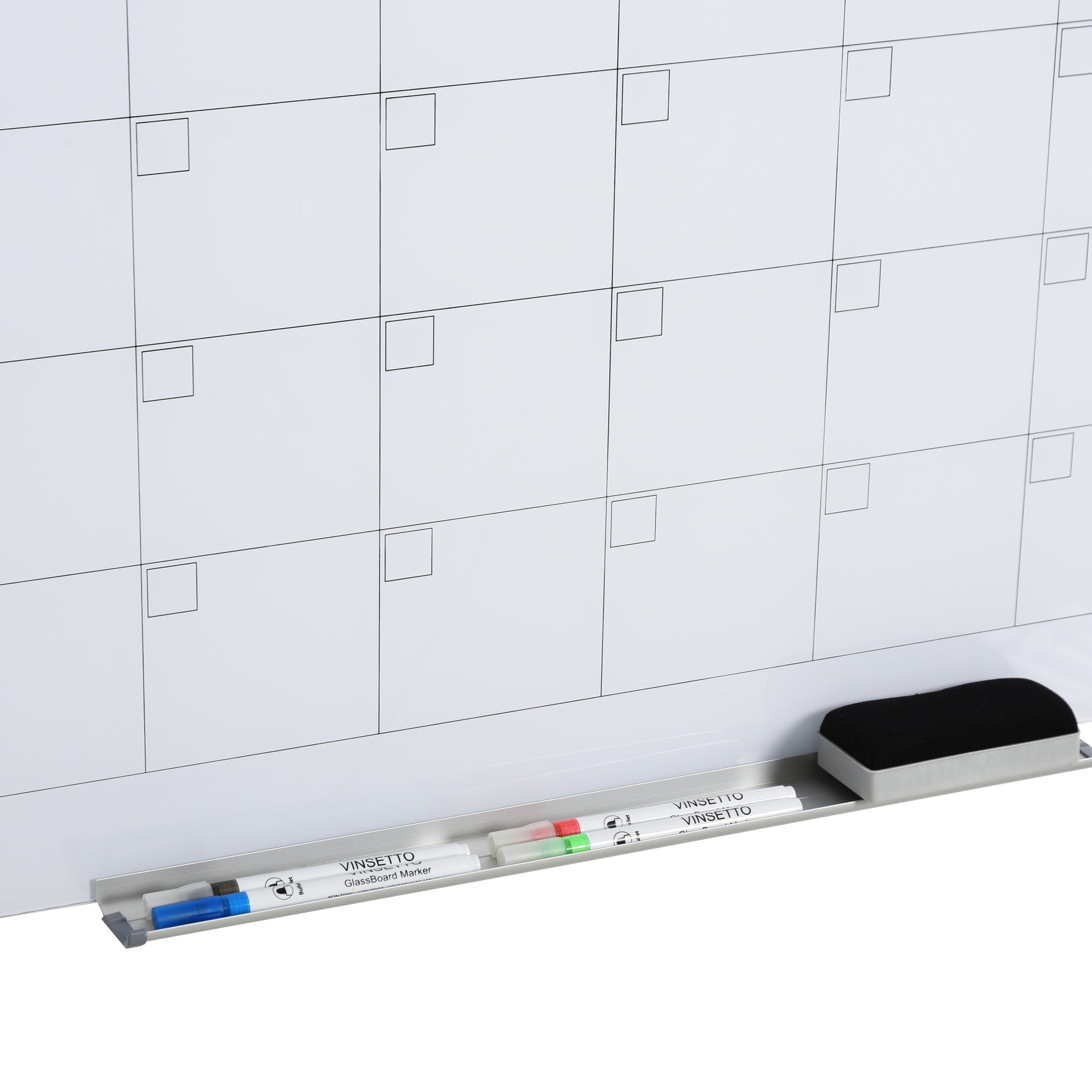 Vinsetto 35"x23" Dry Erase Wall Calendar Glass Whiteboard Monthly Planner for Homeschool Supplies & Home Office Organization with 4 Markers and 1 Eraser,Frameless