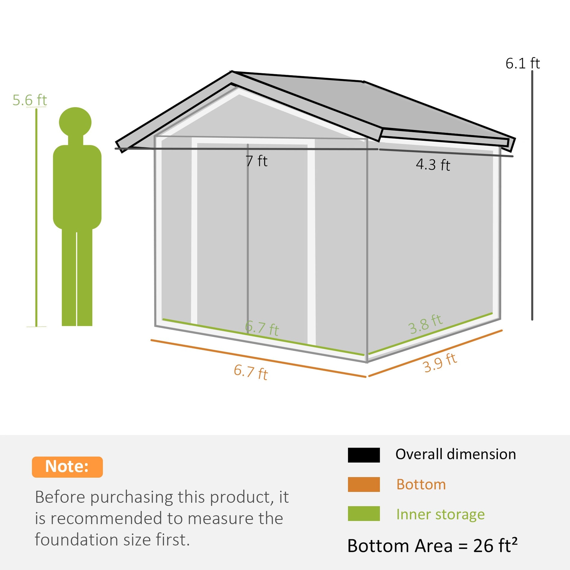 Outsunny 7x4 Storage Shed, Outdoor Garden Tool Shed with Foundation Kit, Vents & Sliding Doors for Backyard Patio, Brown