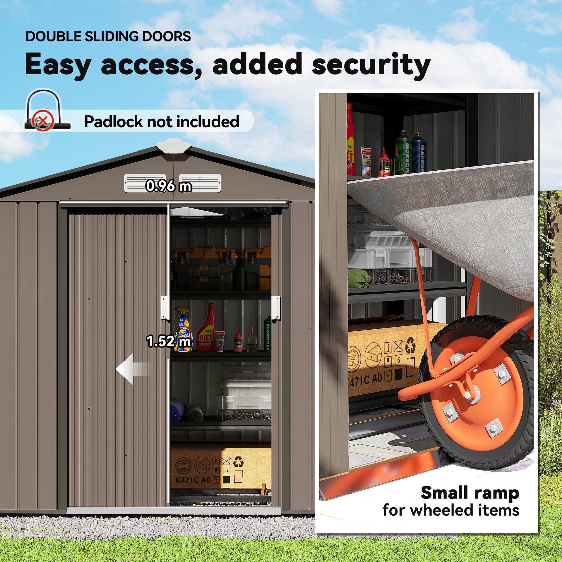 Outsunny 7x4 Storage Shed, Outdoor Garden Tool Shed with Foundation Kit, Vents & Sliding Doors for Backyard Patio, Brown