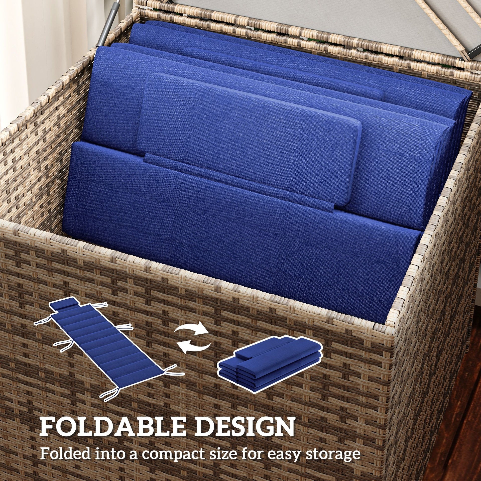 Outsunny Foldable Chaise Lounge Cushion Set of 2, Outdoor Lounge Chair Cushion Set, UPF50+ 230gsm Olefin, 80" x 26" Dark Blue