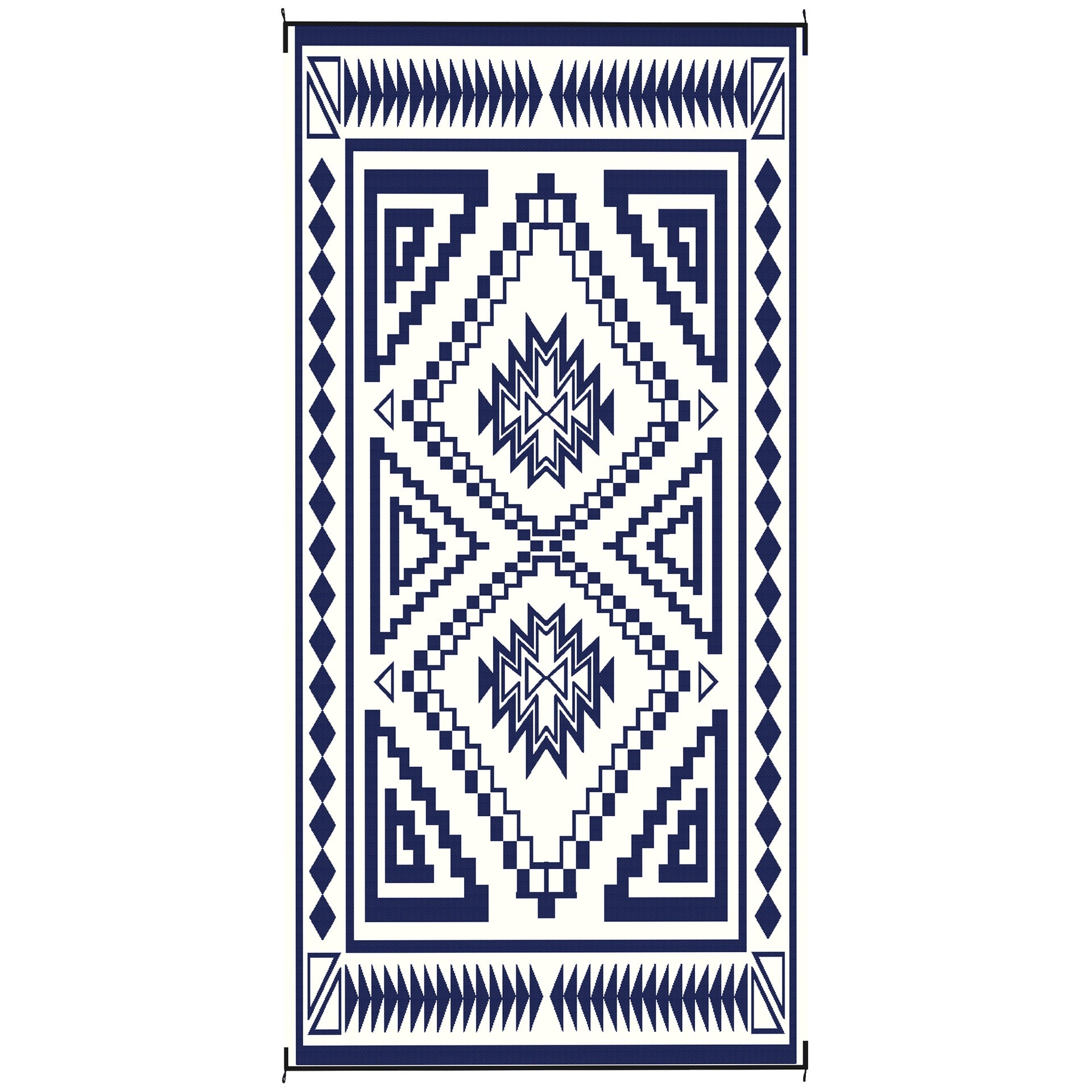 Outsunny Reversible Outdoor Rug, Waterproof Plastic Straw with Carry Bag, 9' x 18', Blue & White Square Patchwork