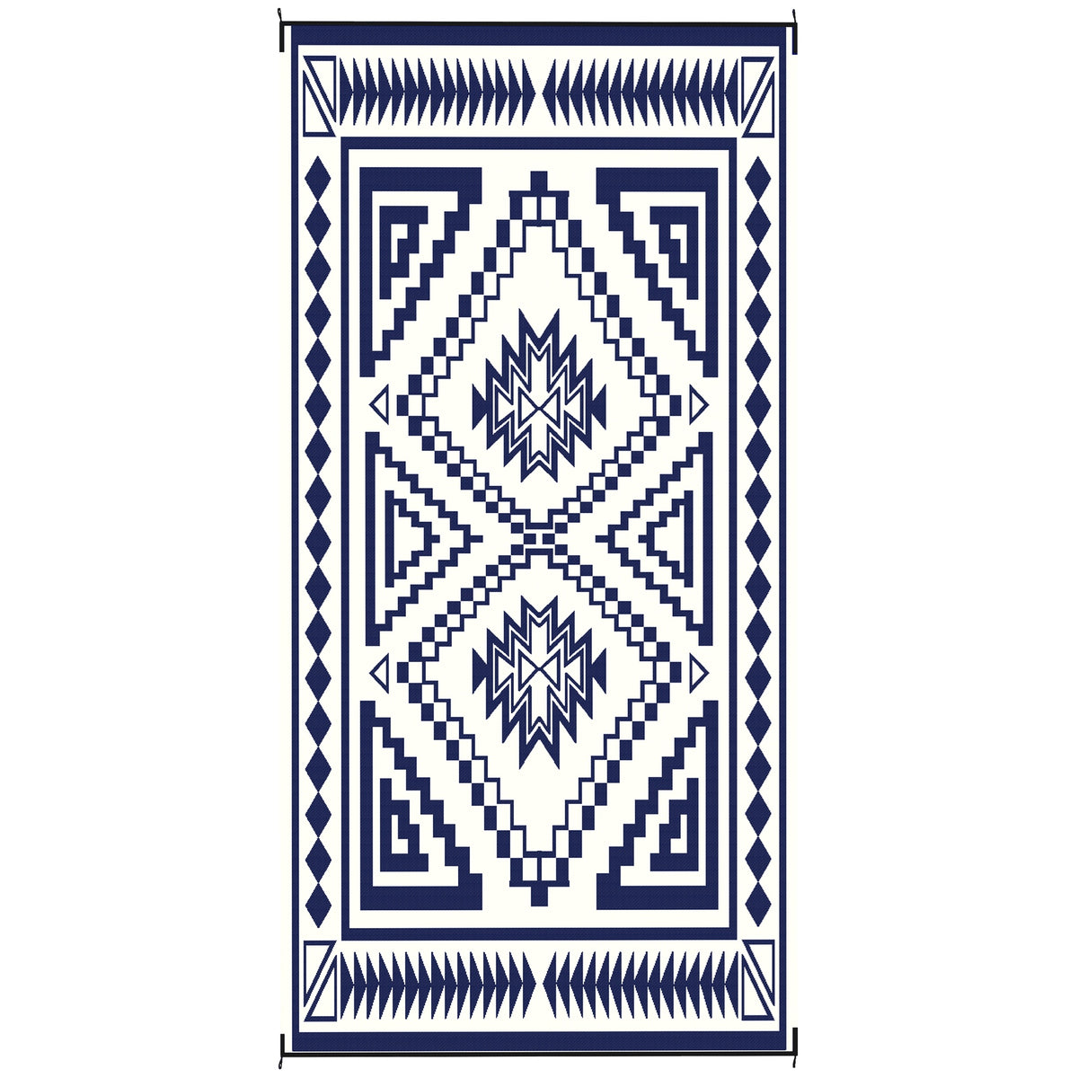 Outsunny Reversible Outdoor Rug, Waterproof Plastic Straw with Carry Bag, 9' x 18', Blue & White Square Patchwork