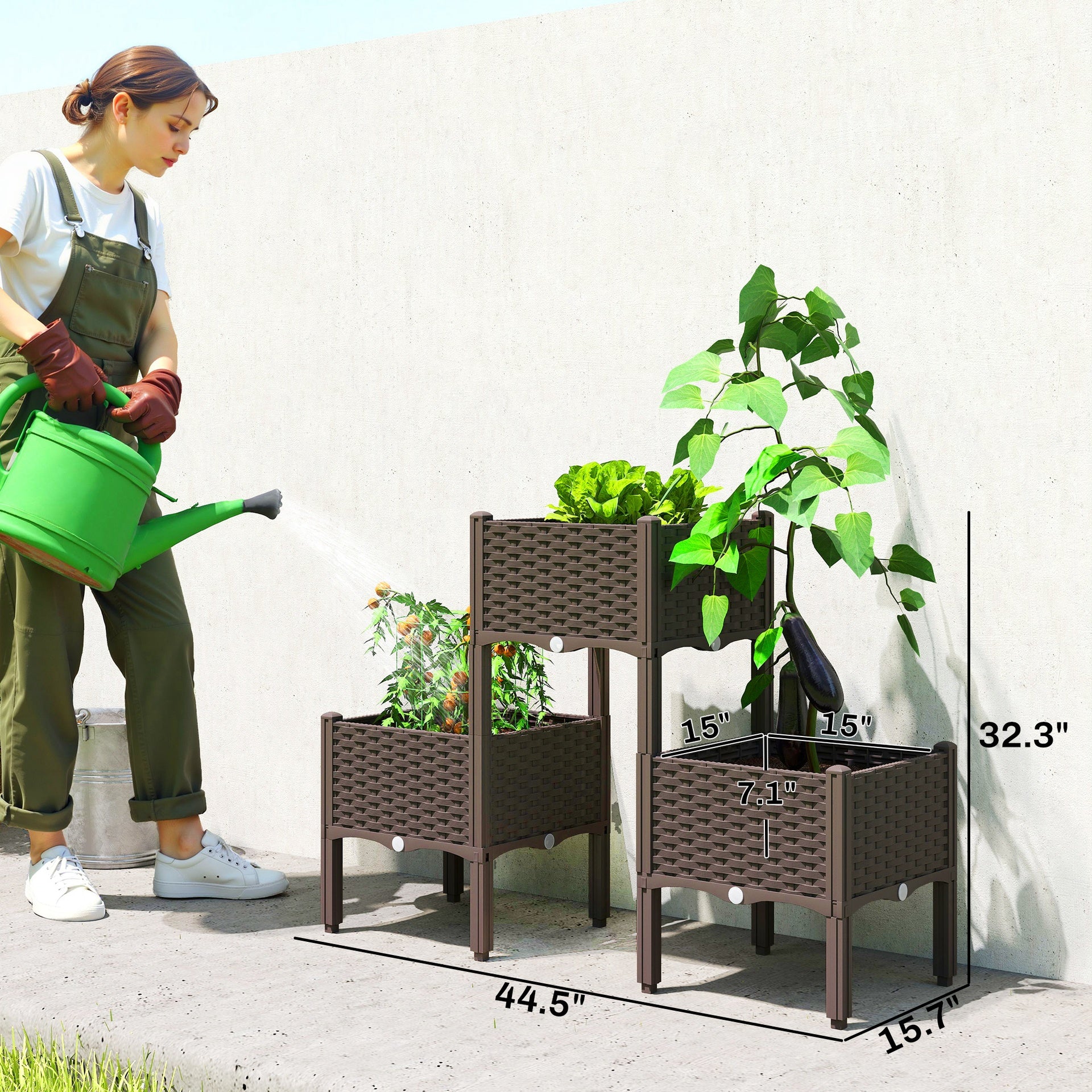 Outsunny Plastic Raised Garden Bed with Legs, Self Watering Elevated Planter Boxes with Drainage Holes and Plugs, Easy Assembly