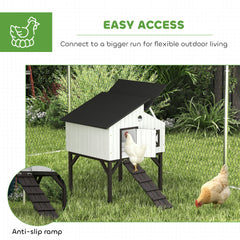 PawHut Chicken Coop Hen House with Nesting Box, Elevated Rabbit Hutch with Ramp, Asphalt Openable Roof and Elevated Legs