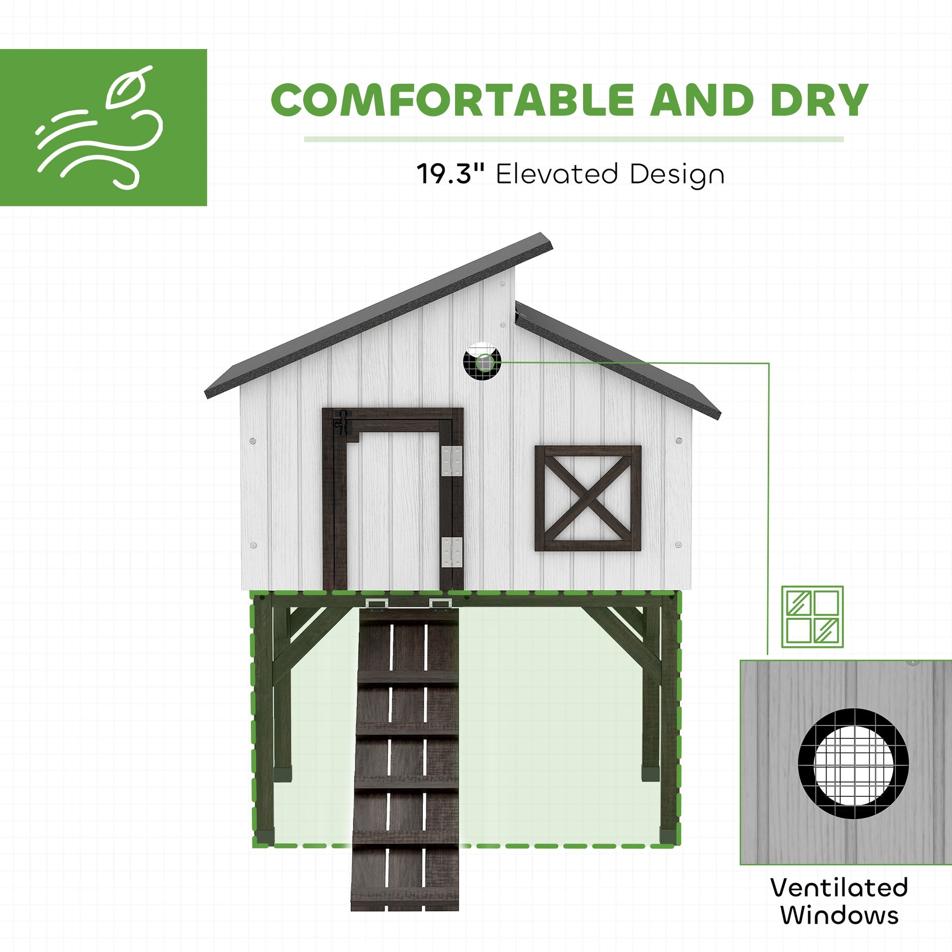 PawHut Chicken Coop Hen House with Nesting Box, Elevated Rabbit Hutch with Ramp, Asphalt Openable Roof and Elevated Legs