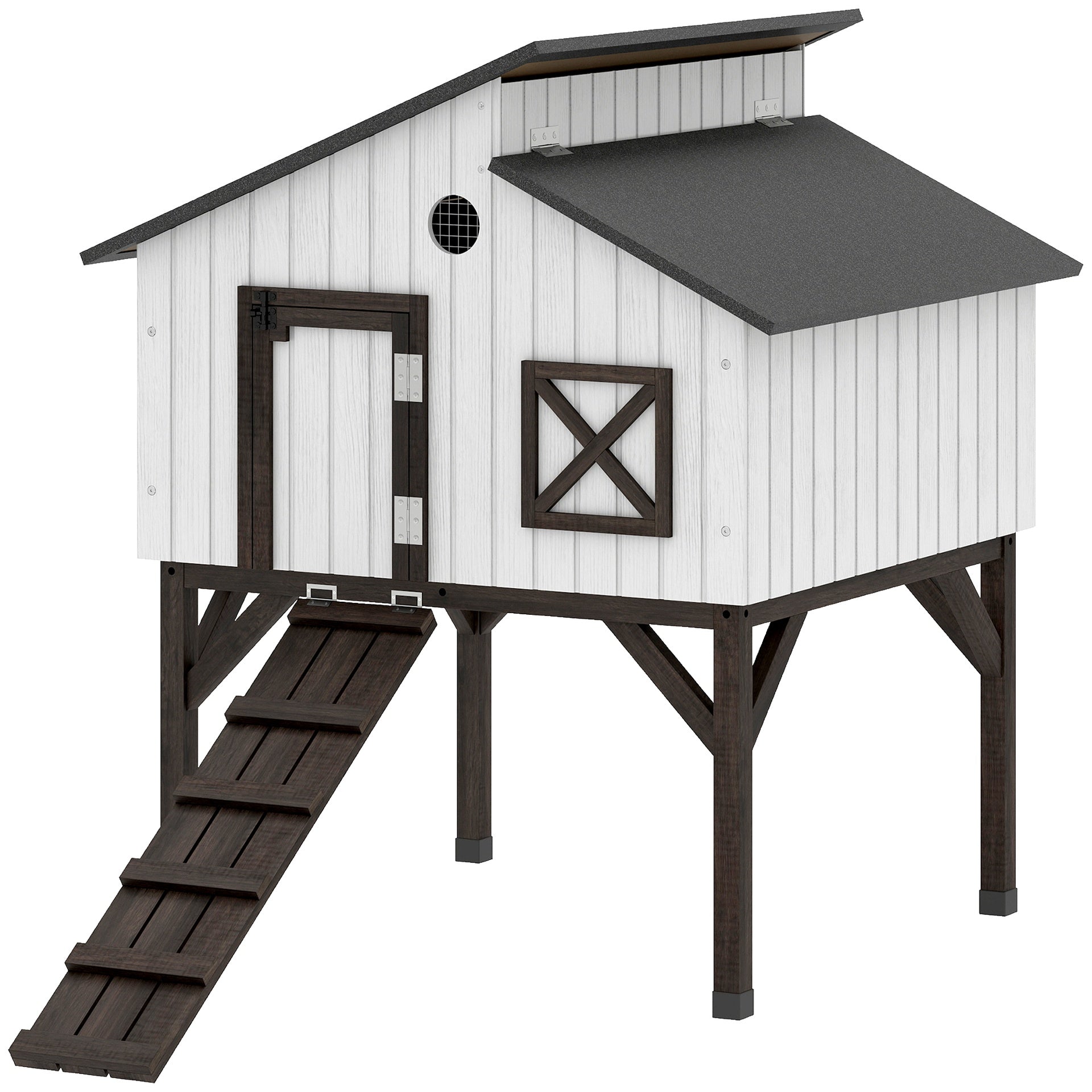 PawHut Chicken Coop Hen House with Nesting Box, Elevated Rabbit Hutch with Ramp, Asphalt Openable Roof and Elevated Legs