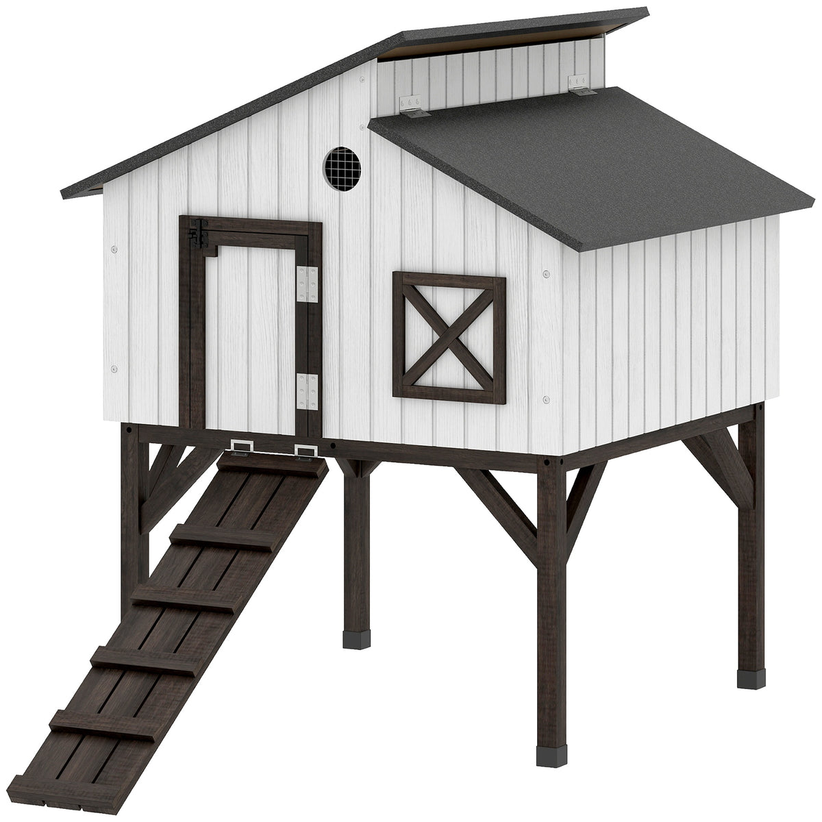 PawHut Chicken Coop Hen House with Nesting Box, Elevated Rabbit Hutch with Ramp, Asphalt Openable Roof and Elevated Legs
