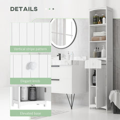 HOMCOM Bathroom Storage Cabinet, Free Standing Bathroom Storage Unit, Tall Linen Tower with 3-Tier Shelves and Drawer, White