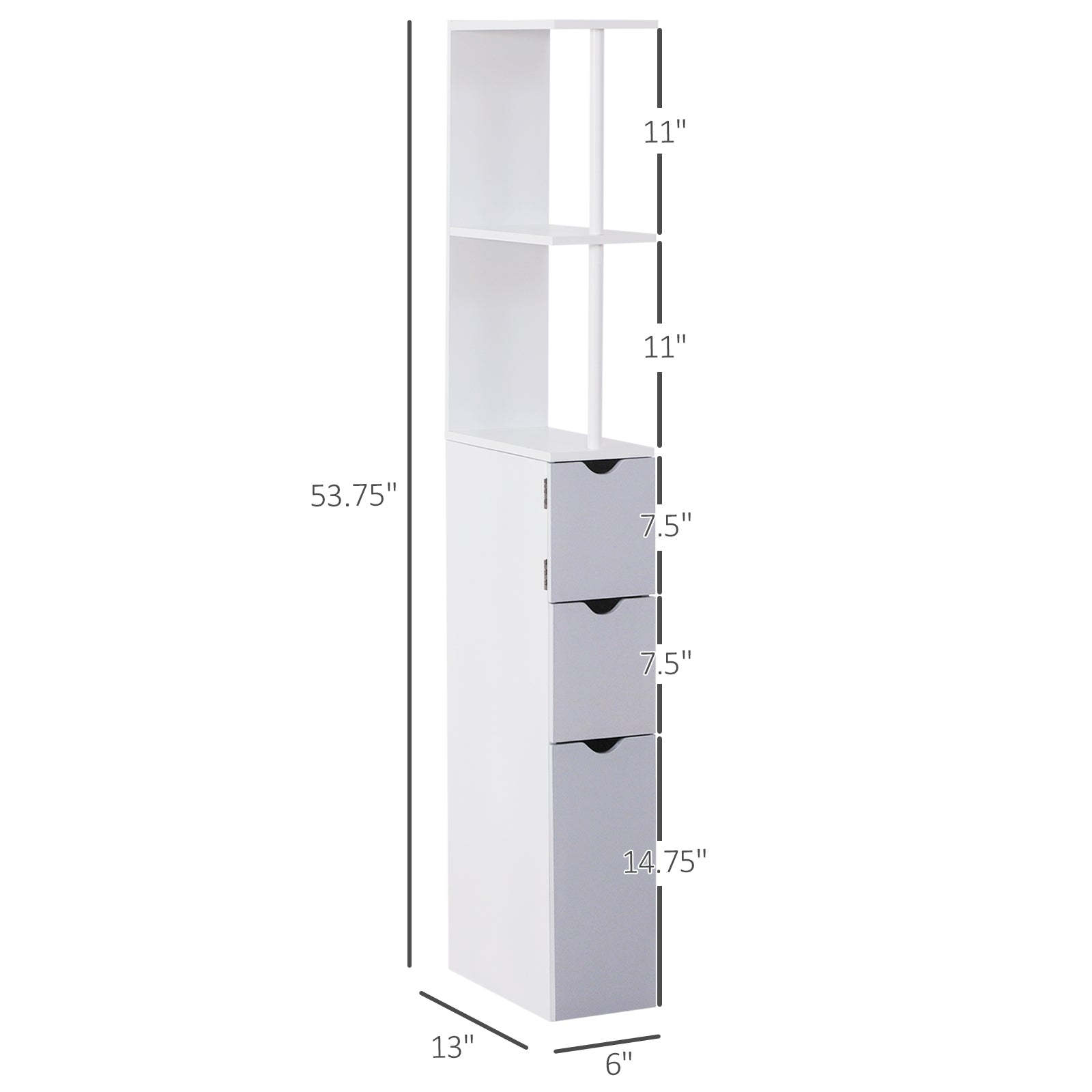HOMCOM 54" Tall Bathroom Storage Cabinet, Freestanding Linen Tower with 2-Tier Shelf and Drawers, Narrow Side Floor Organizer, White
