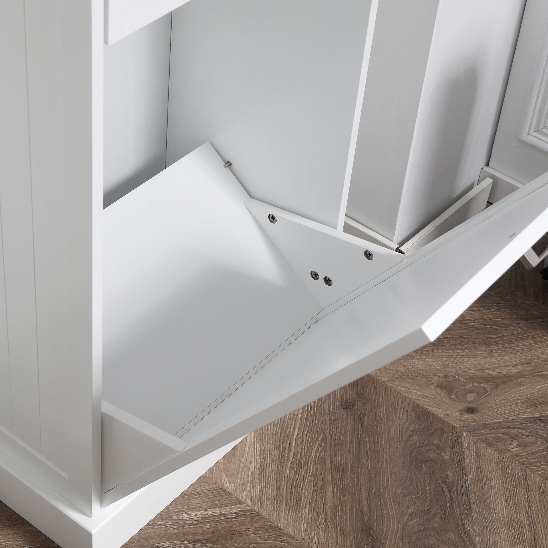 HOMCOM 10 Gallon Tilt Out Trash Cabinet, Wooden Hidden Trash Can with Storage Drawer for Kitchen, Laundry Hamper Cabinet for Bathroom, White