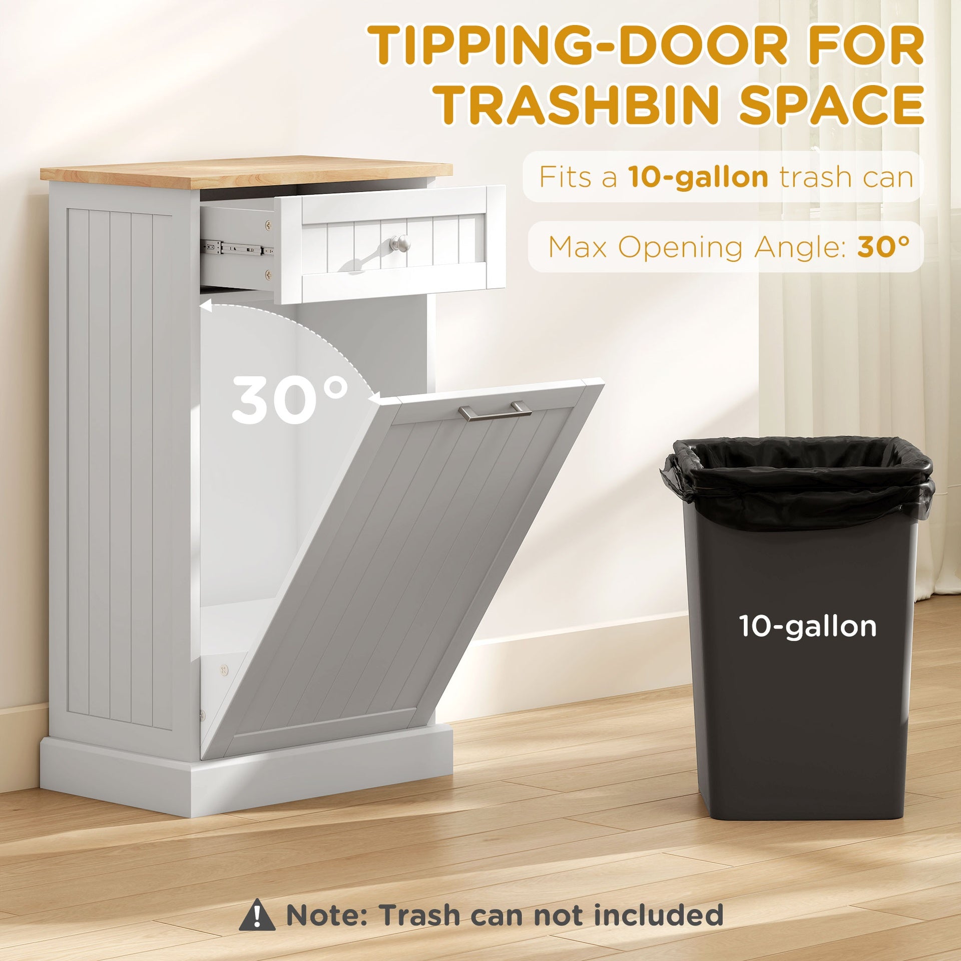HOMCOM 10 Gallon Tilt Out Trash Cabinet, Wooden Hidden Trash Can with Storage Drawer for Kitchen, Laundry Hamper Cabinet for Bathroom, White