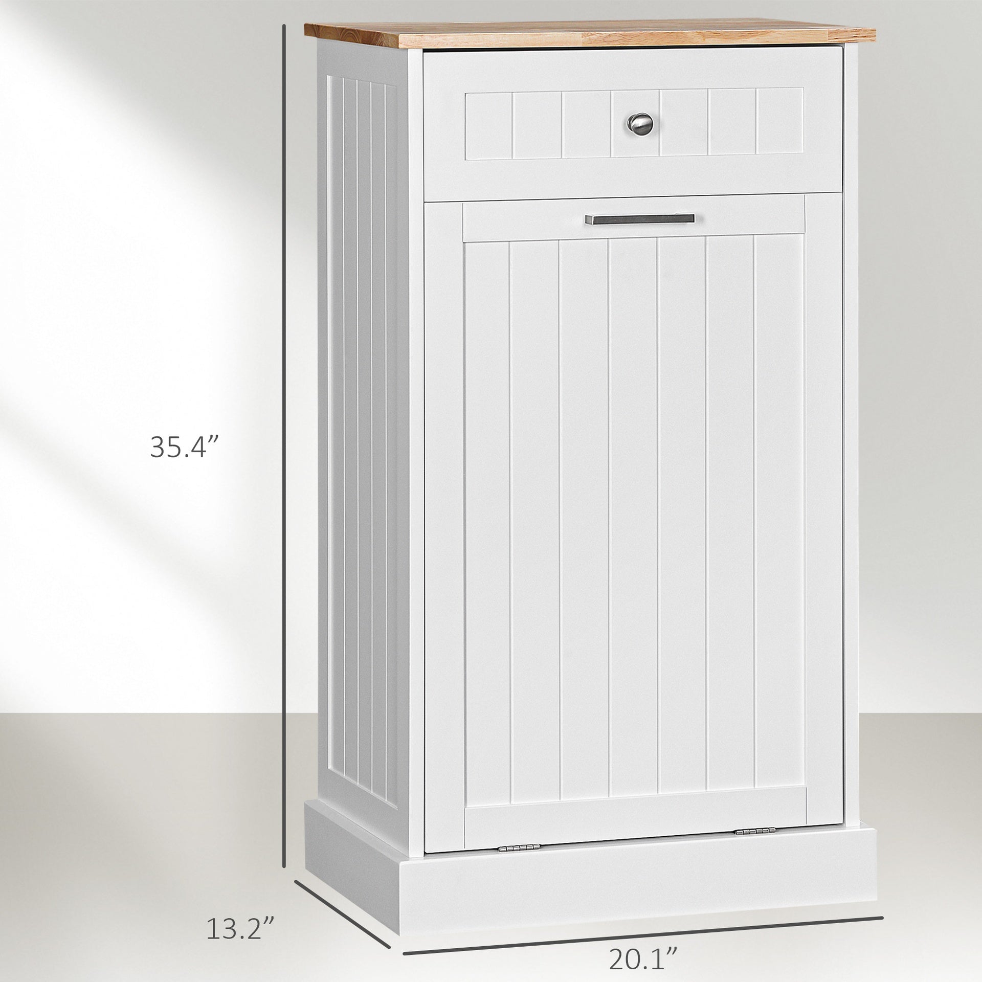 HOMCOM 10 Gallon Tilt Out Trash Cabinet, Wooden Hidden Trash Can with Storage Drawer for Kitchen, Laundry Hamper Cabinet for Bathroom, White