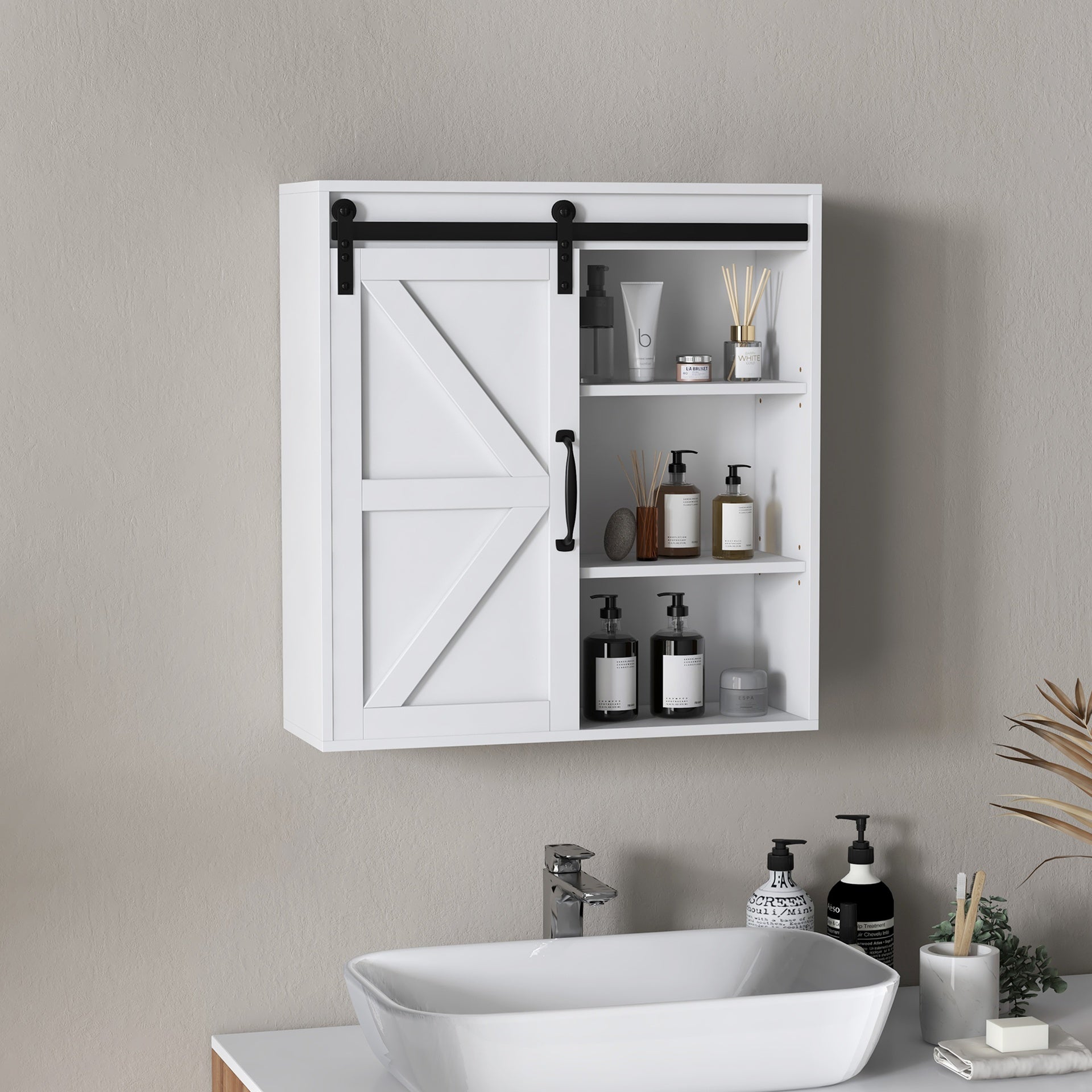 kleankin Bathroom Medicine Cabinet, Wall Cabinet with Sliding Door and Adjustable Shelf, 22.75" x 7.75" x 24.5", White