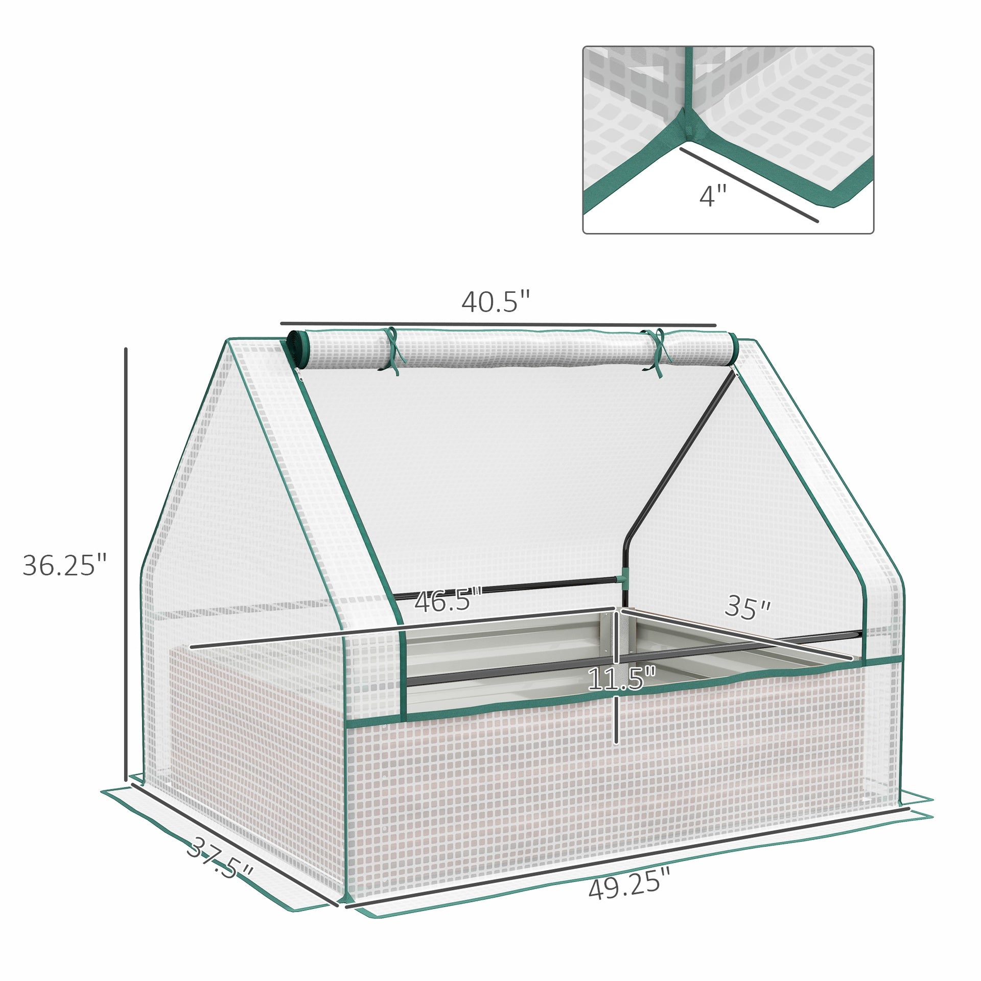 Outsunny Raised Garden Bed, Outdoor Metal Planter Box with Mini Greenhouse, White and Brown