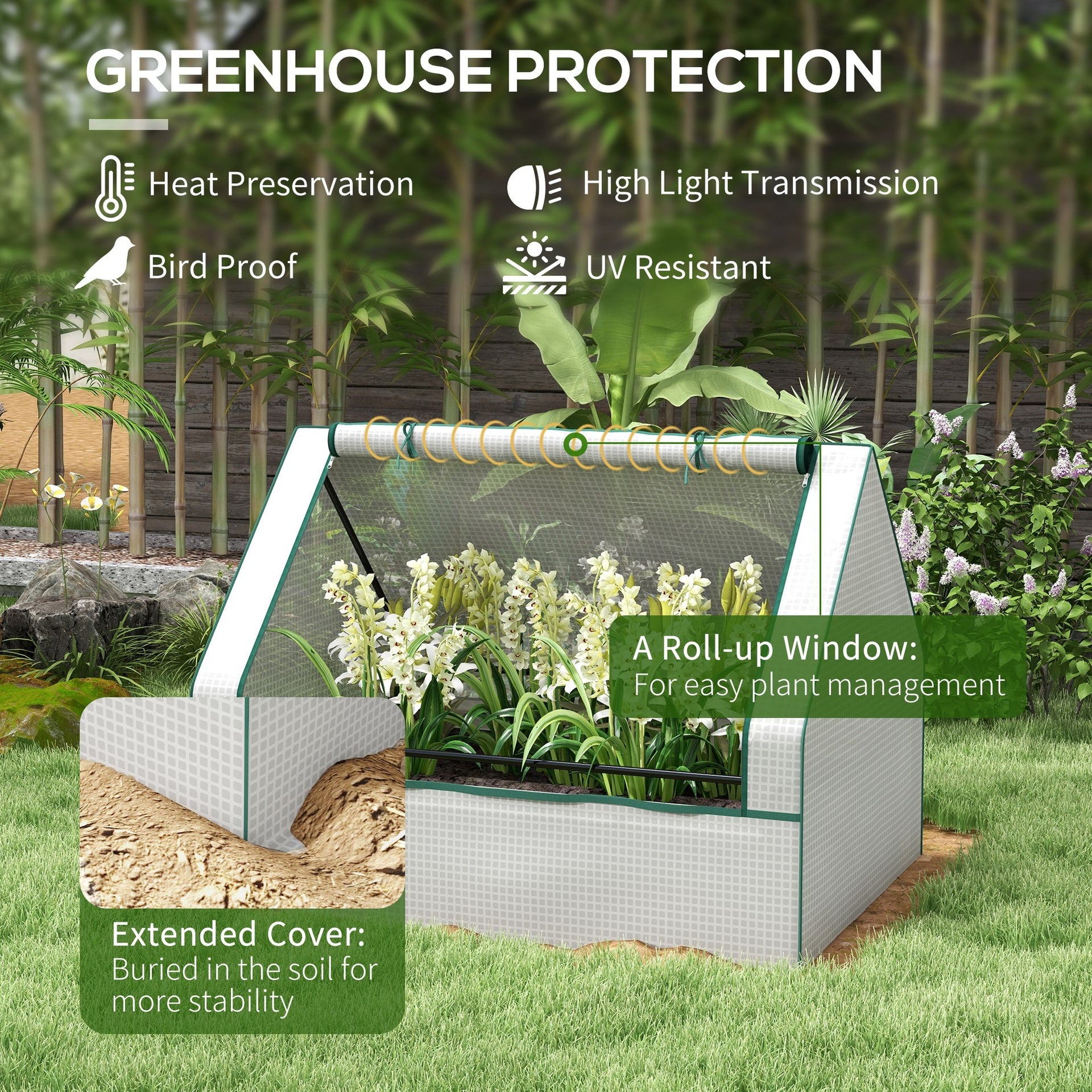 Outsunny Raised Garden Bed, Outdoor Metal Planter Box with Mini Greenhouse, White and Brown
