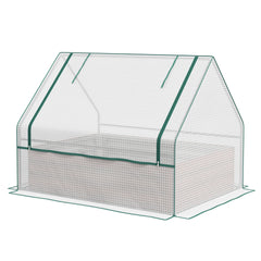 Outsunny Raised Garden Bed, Outdoor Metal Planter Box with Mini Greenhouse, White and Brown