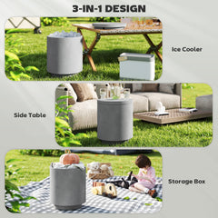 Outsunny 2.6 Gal Outdoor Side Table, 3-In-1 Concrete Cooler Bar Table with Storage, Removable Ice Bucket and Lid, Gray
