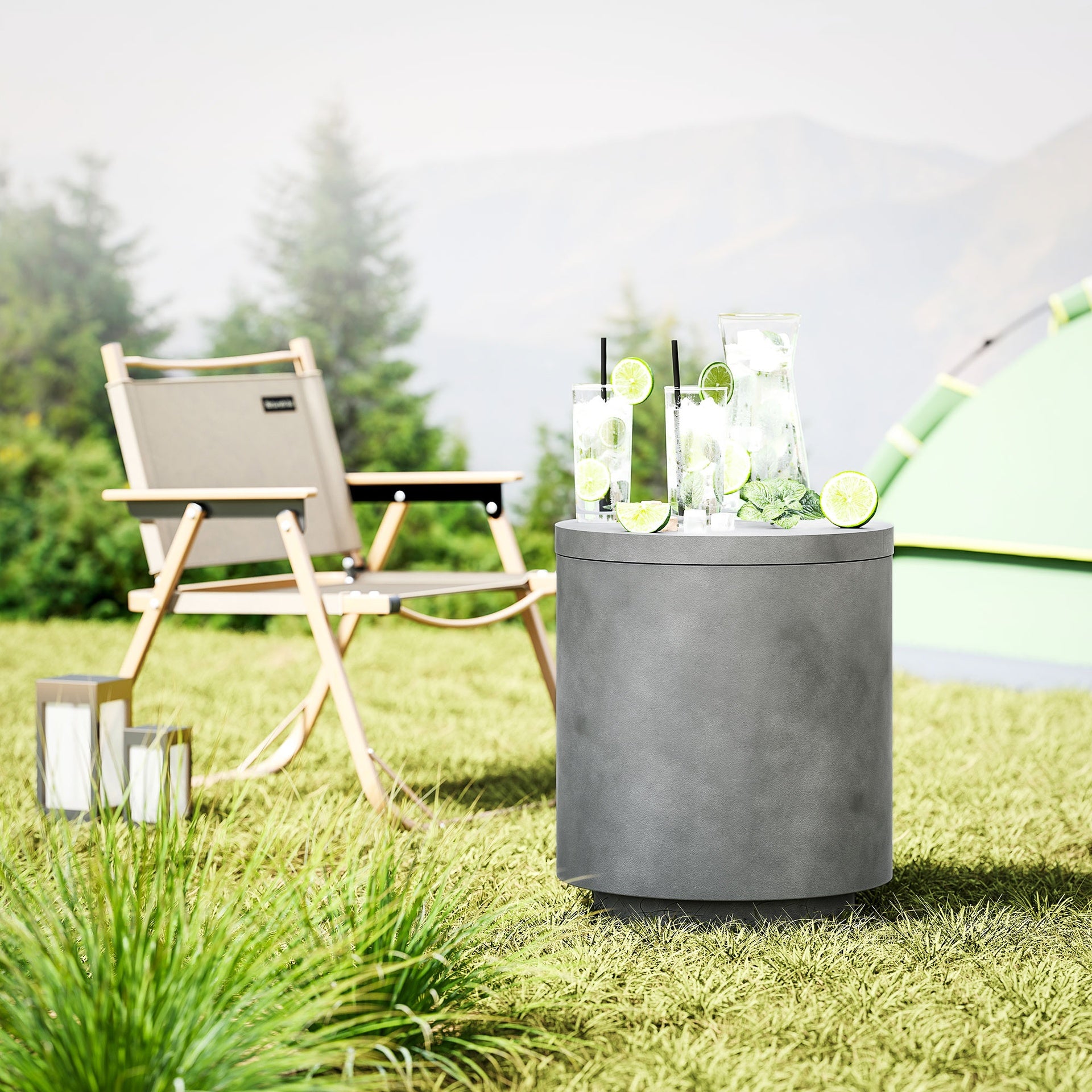 Outsunny 2.6 Gal Outdoor Side Table, 3-In-1 Concrete Cooler Bar Table with Storage, Removable Ice Bucket and Lid, Gray