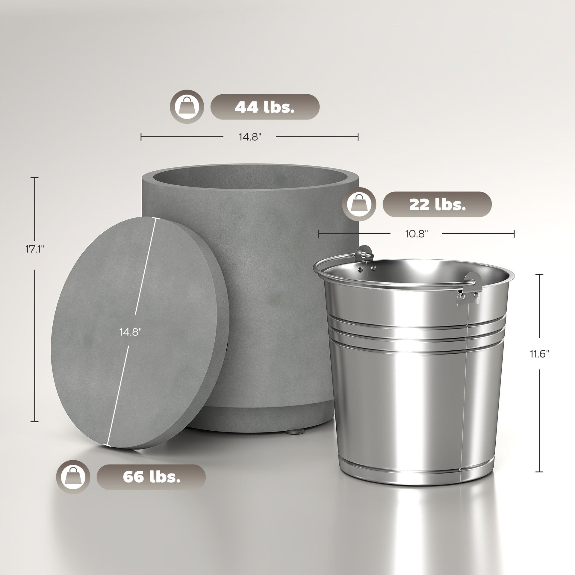 Outsunny 2.6 Gal Outdoor Side Table, 3-In-1 Concrete Cooler Bar Table with Storage, Removable Ice Bucket and Lid, Gray