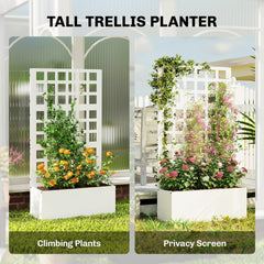 Outsunny Galvanized Raised Garden Bed Planter Box with Trellis for Climbing Plants, Vegetable, Vines, 24" x 9" x 44.5", White