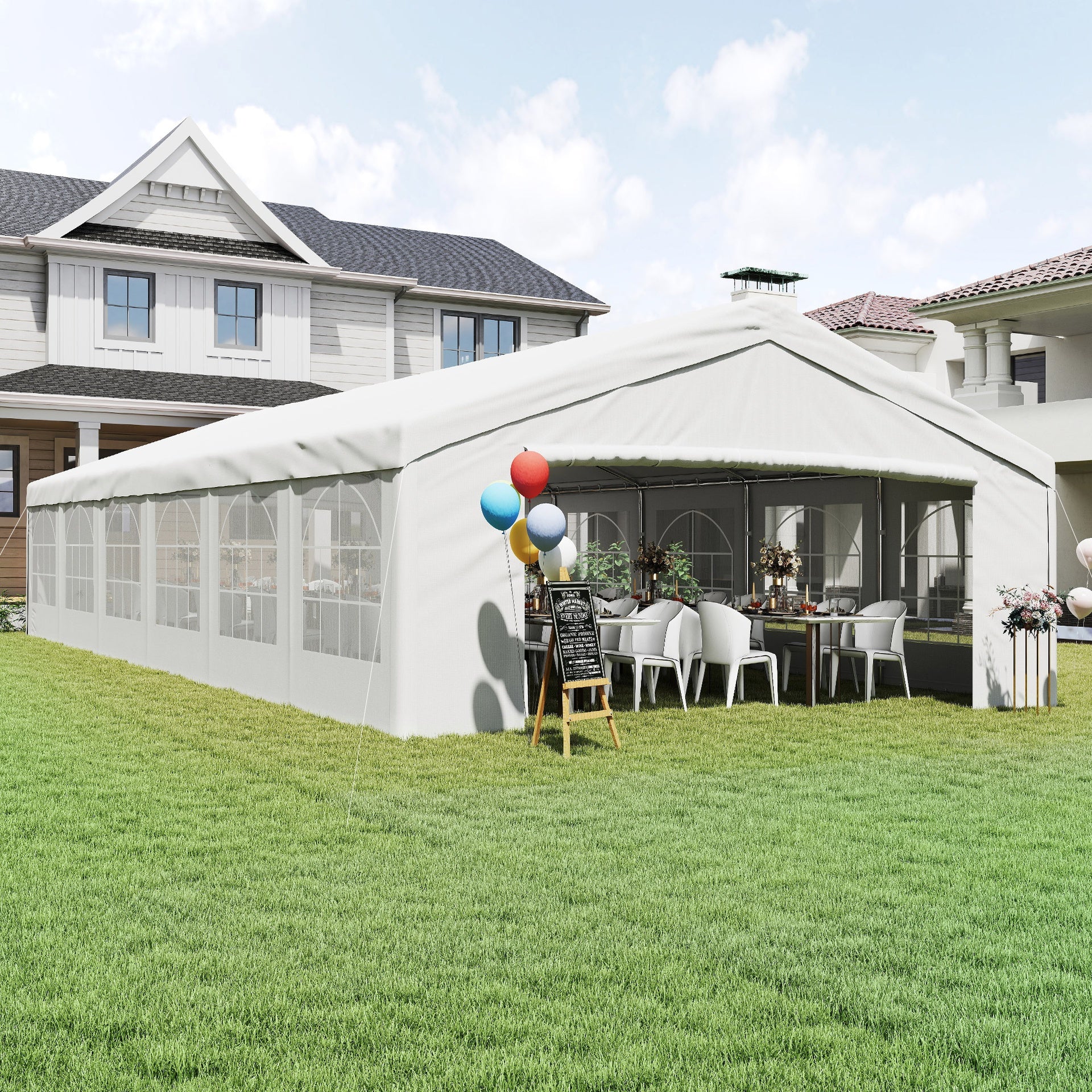 Outsunny 20 x 40 ft Heavy Duty Party Tent Outdoor Gazebo Wedding Tent Event Shelter Carport BBQ with Removable Sidewalls & Windows, Outside Waterproof Canopy for Parties, White