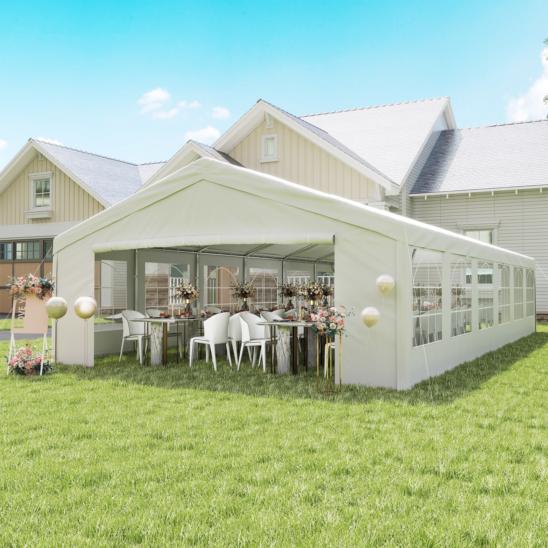 Outsunny 20 x 40 ft Heavy Duty Party Tent Outdoor Gazebo Wedding Tent Event Shelter Carport BBQ with Removable Sidewalls & Windows, Outside Waterproof Canopy for Parties, White
