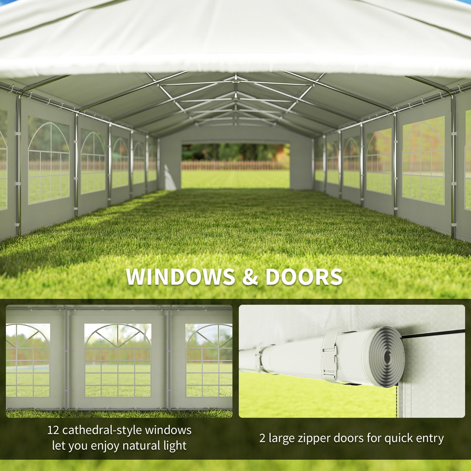 Outsunny 20 x 40 ft Heavy Duty Party Tent Outdoor Gazebo Wedding Tent Event Shelter Carport BBQ with Removable Sidewalls & Windows, Outside Waterproof Canopy for Parties, White