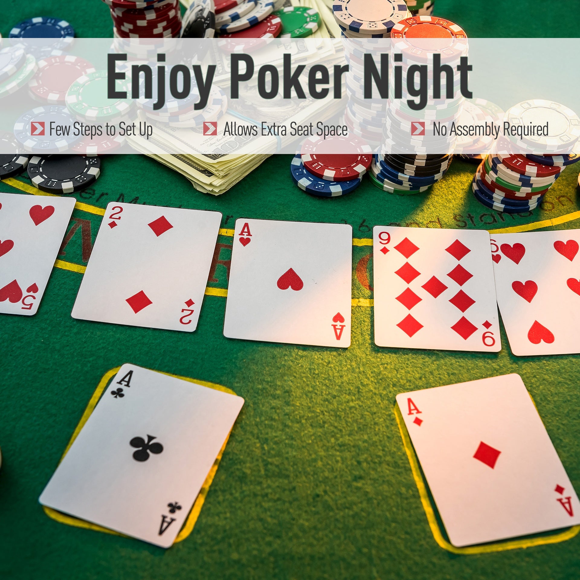 Soozier Poker Table Foldable, 72" Blackjack Table for 7 Players with Chip & Cup Holder, Green Felt