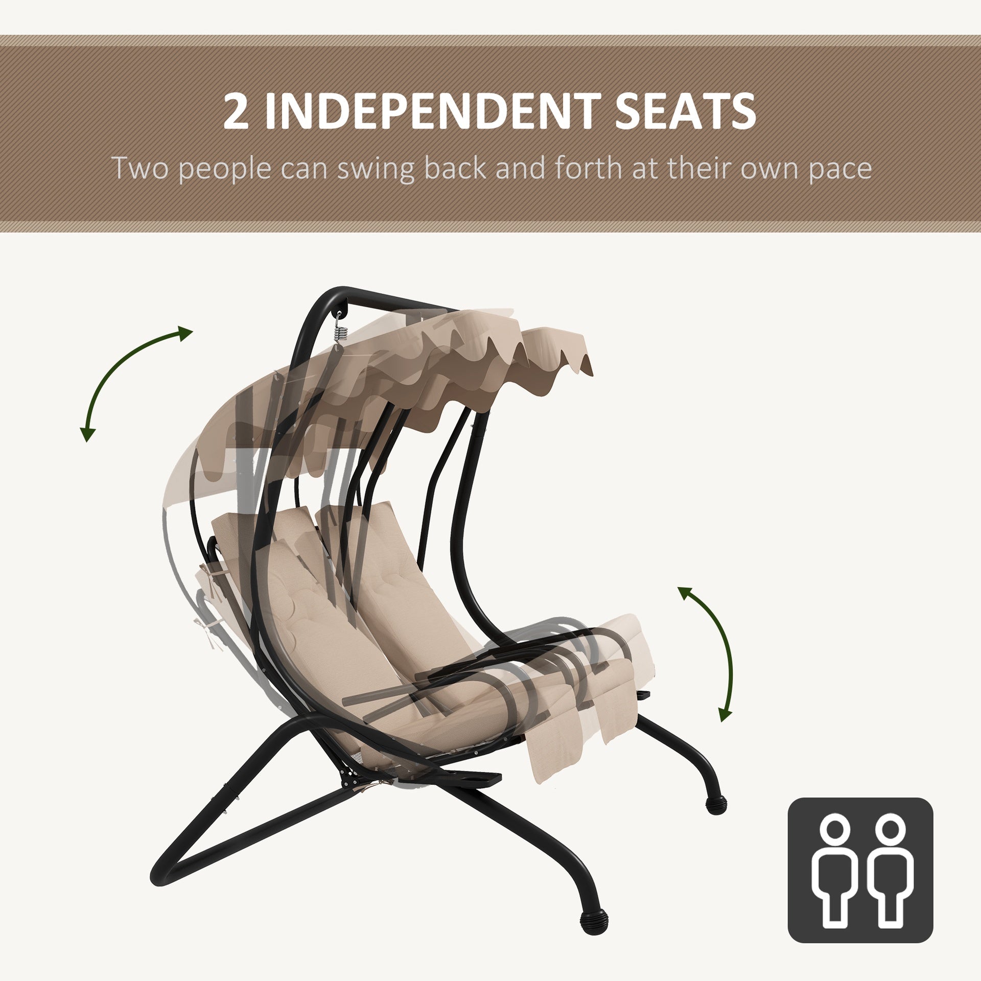 Outsunny 2-Seater Outdoor Porch Swing with Canopy, Patio Swing Chair for Garden, Poolside, Backyard, Beige