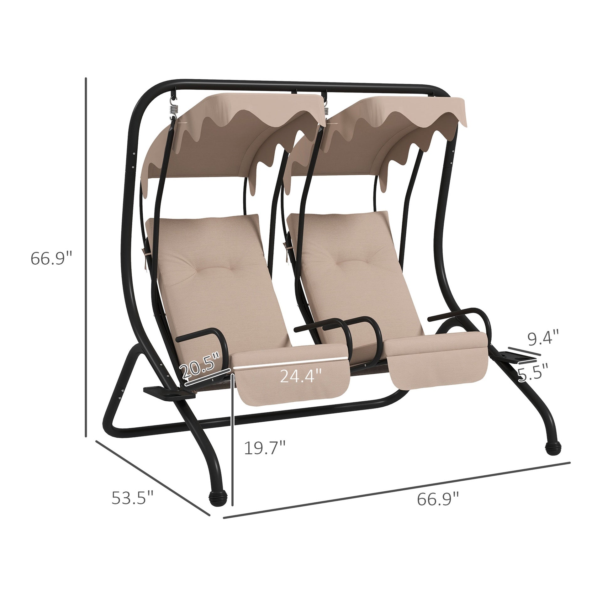 Outsunny 2-Seater Outdoor Porch Swing with Canopy, Patio Swing Chair for Garden, Poolside, Backyard, Beige