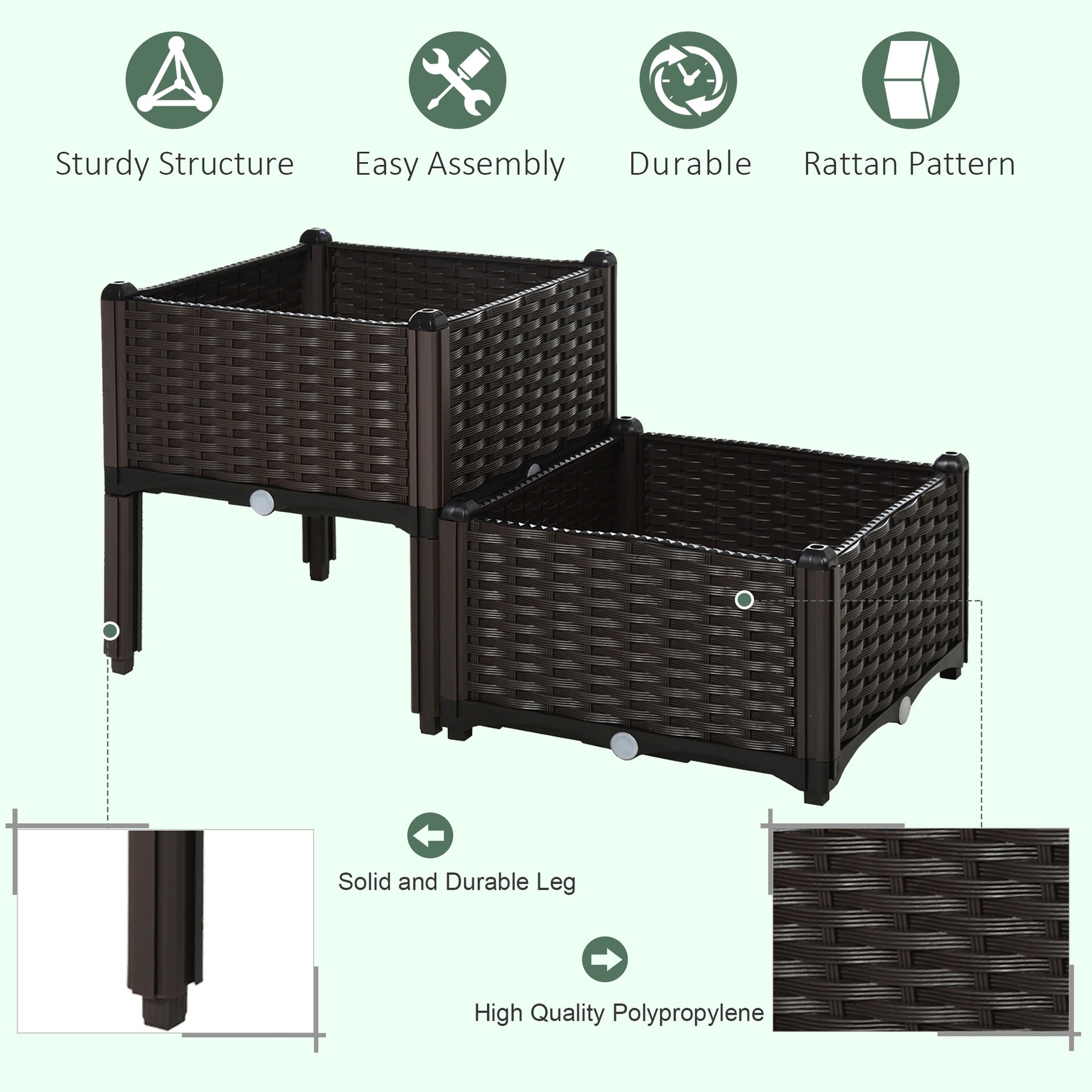 Outsunny 2-Piece Raised Garden Bed with Legs, Self-Watering Planter Box Raised Bed to Grow Flowers, Herbs & Vegetables, Brown