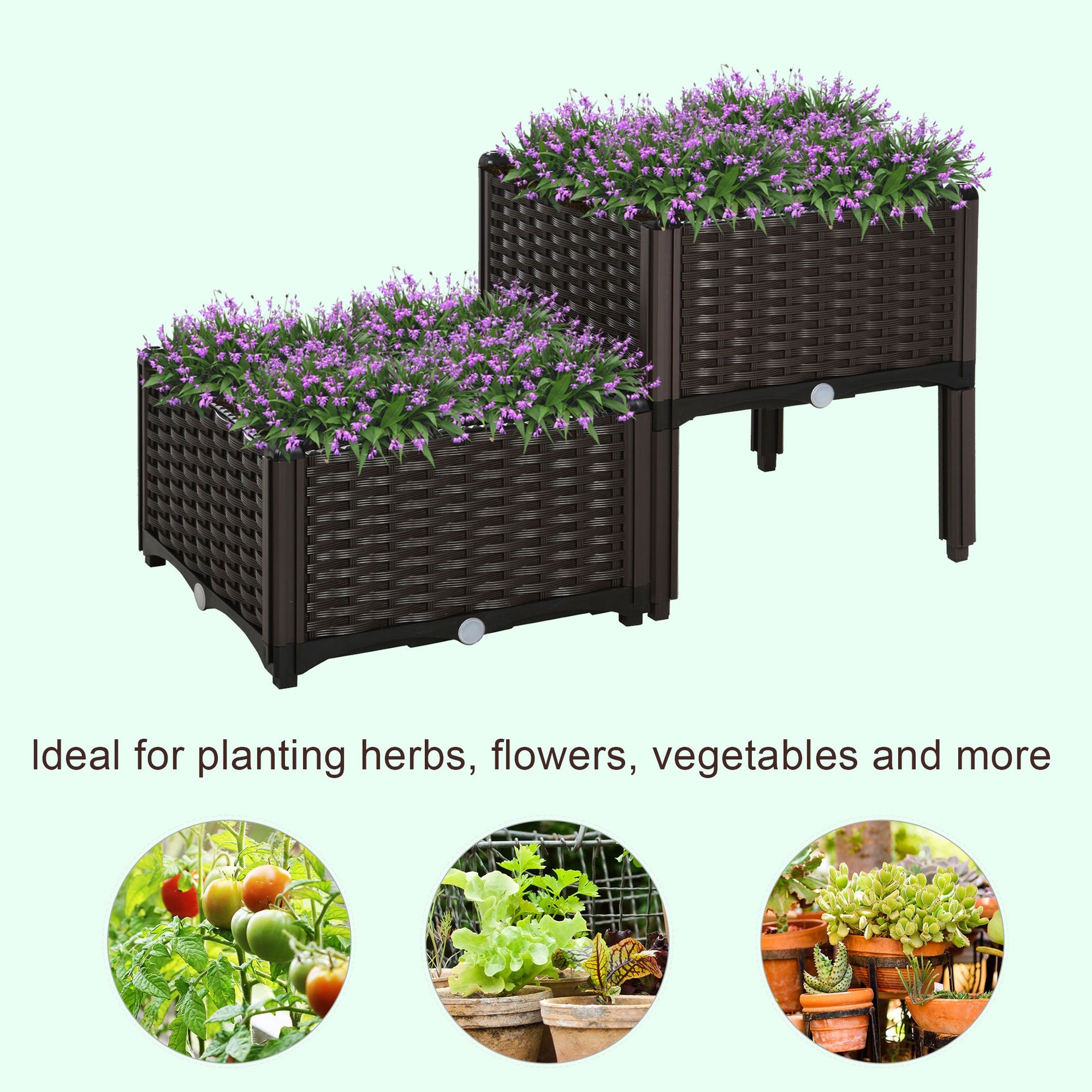Outsunny 2-Piece Raised Garden Bed with Legs, Self-Watering Planter Box Raised Bed to Grow Flowers, Herbs & Vegetables, Brown